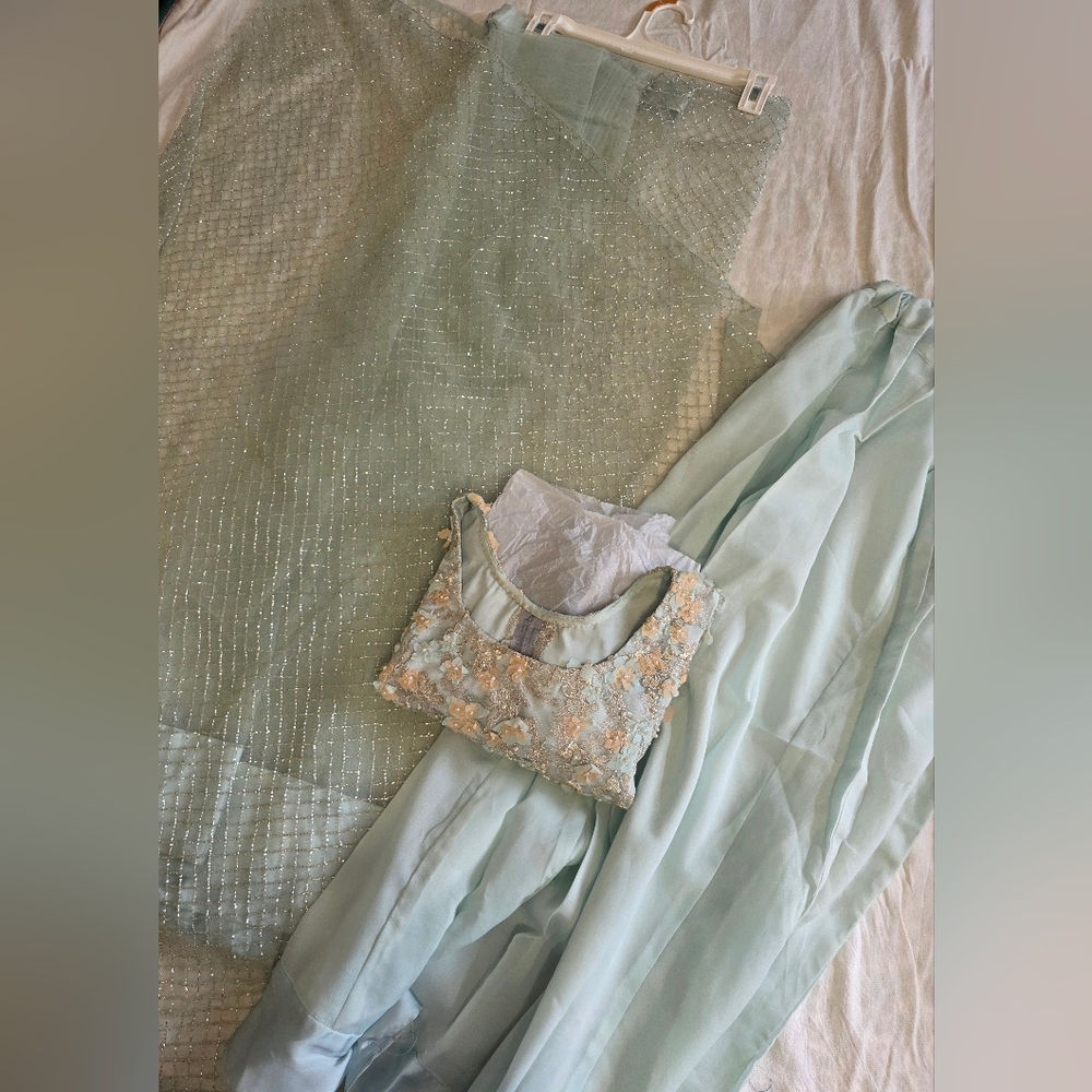 Aqua Blue Embellished Sari - Festive Wear - Indian & Pakistani Wear - Picture 9 of 9